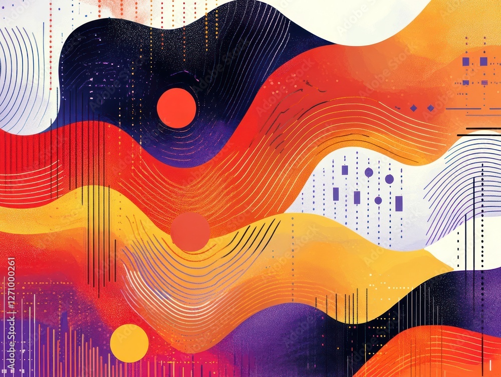 Poster abstract colorful waves with circles and lines