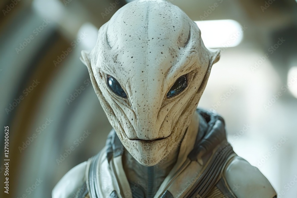 Aufkleber alien character interacts in futuristic setting showcasing unique design and advanced technology dur
