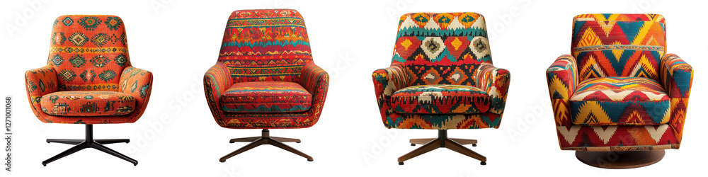 Poster a collection of vibrant and eclectic armchairs showcasing a diverse range of design styles patterns 