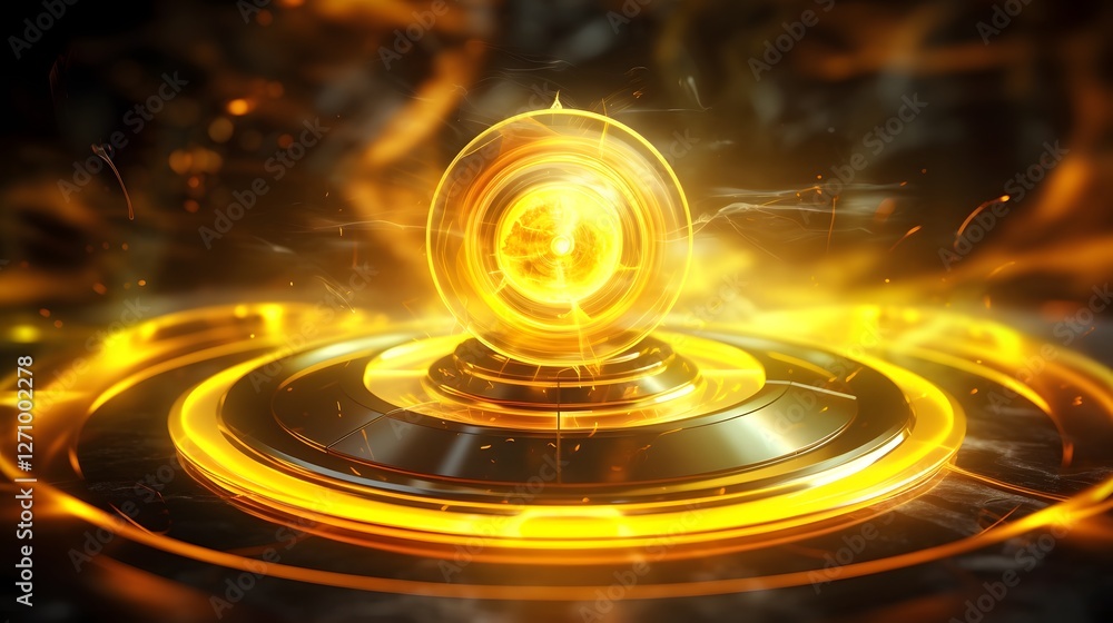 Poster a futuristic and visually striking depicting a glowing radioactive symbol surrounded by pulsing high