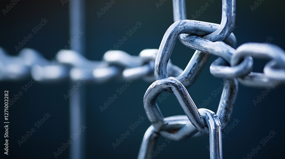 Aufkleber closeup view of strong metal chain links intertwined against a soft focus background : generative ai