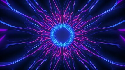 Abstract neon light mandala. Glowing vibrant colors.