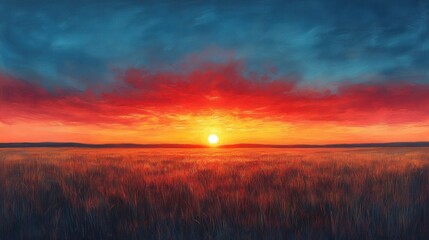 Obraz premium Vibrant Sunset Over Golden Field with Dramatic Sky Colors