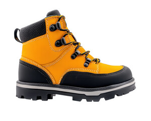 Children hiking boot in vibrant yellow and black, designed for outdoor adventures and comfort. Perfect for kids who love exploring nature and staying active