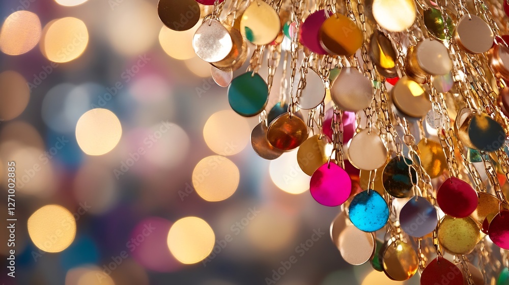 Poster colorful decorative sequins and glittering lights creating a bokeh effect : generative ai