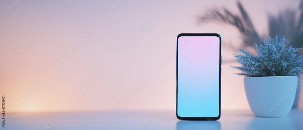 Aufkleber smartphone with a blank screen on a white surface. the phone is positioned in the center of the imag