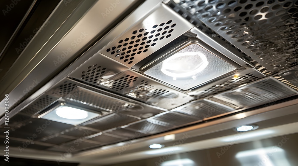 Aufkleber close up view of a modern high end ceiling air duct system with intricate engineering design for eff