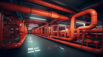 Intricate network of air ventilation pipes running through the interior of a cutting edge technology facility showcasing the complex infrastructure and engineering behind modern industrial spaces