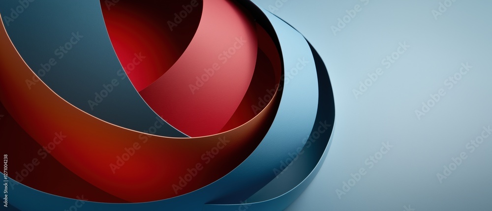 Poster abstract digital art piece with a blue and red color scheme. the background is a light blue color wi