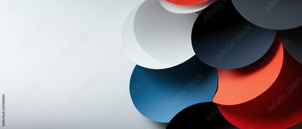 Poster abstract digital art piece with a white background. it features a group of overlapping circles in va