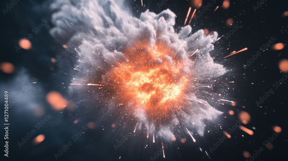 Poster supernova explosion with chaotic energy burst, showcasing vibrant colors and dynamic movement, creat