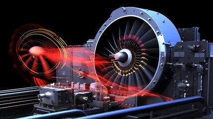 Futuristic digital dashboard showcasing a highly advanced airflow control system with holographic data visualization and real time monitoring capabilities for optimizing industrial processes and