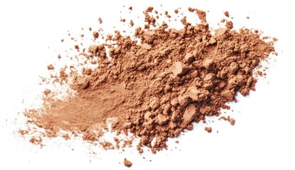 Close-up of light brown powder pile isolated on white background.