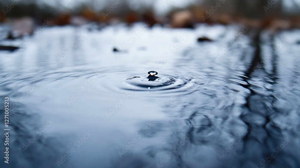 Poster closeup view of a water droplet creating ripples on a smooth pond surface : generative ai