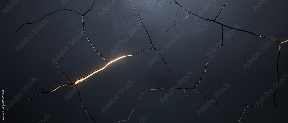 Poster close-up of a crack in a dark blue background. the crack appears to be made up of multiple layers of