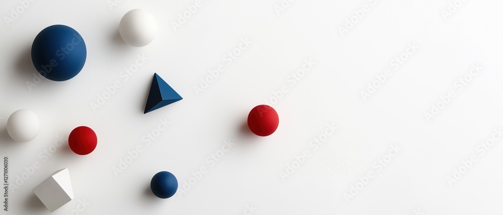 Poster flat lay of various objects arranged in a scattered manner on a white background.