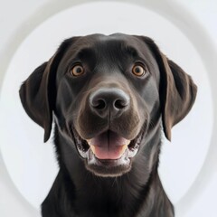 Playful Black Dog Joyfully Panting with Tongue Out in a Lively Outdoor Setting Surrounded by Greenery and Bright Sunshine Radiating Happiness