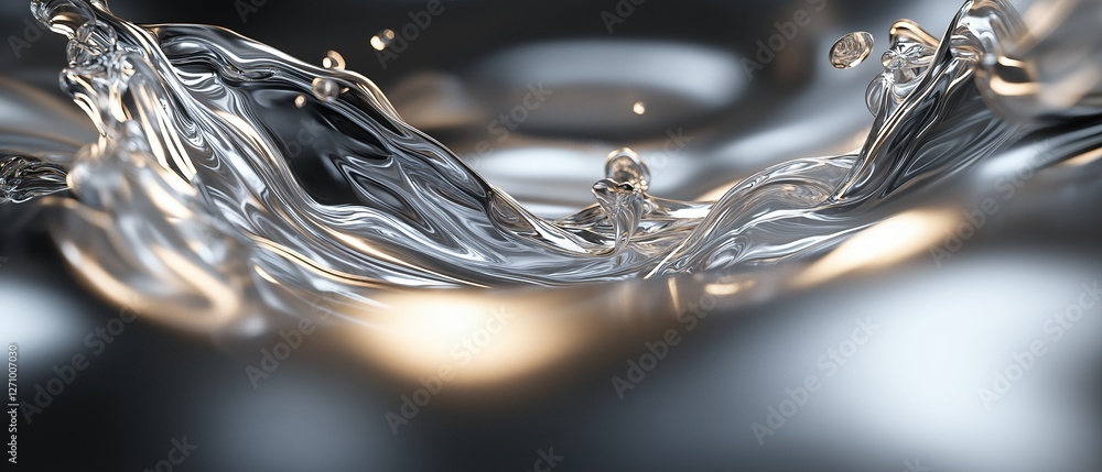 Poster close-up of a liquid splash. the liquid appears to be made up of multiple droplets of different size