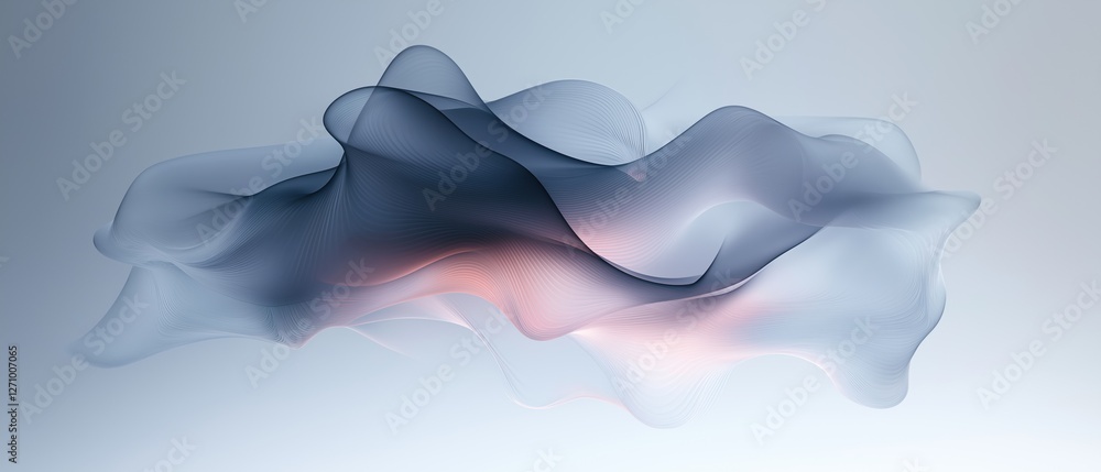 Poster abstract digital art piece that appears to be made up of wavy lines in different shades of blue and 
