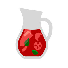 Sangria Pitcher with Fruits and Herbs in Modern Flat Design