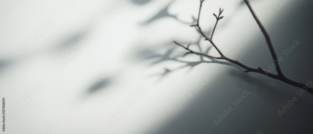 Poster close-up of a branch of a tree. the branch is bare and has small leaves attached to it. the backgrou