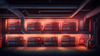 Advanced AI powered maintenance system continuously monitoring air duct efficiency and performance in a modern futuristic workspace environment  The system utilizes smart sensors data analytics