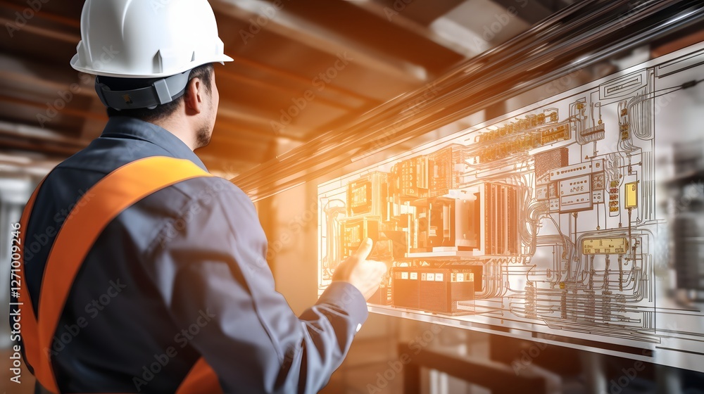 Aufkleber professional technician using advanced augmented reality technology to inspect and monitor the perfo