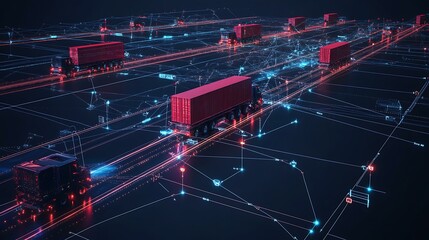 A supply chain network map with highlighted logistics routes, professional digital infographic