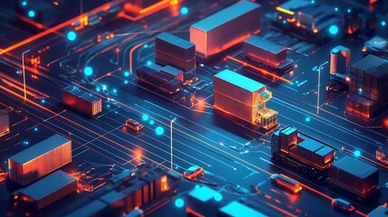 A supply chain network map with highlighted logistics routes, professional digital infographic