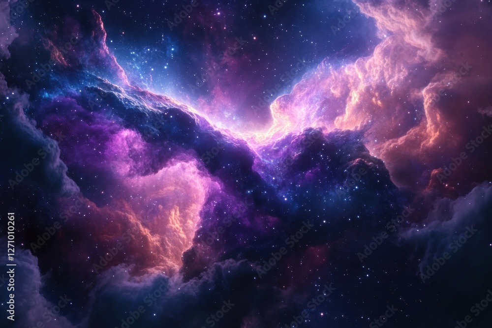 Wall mural vibrant nebula in deep space with swirling clouds of gas and dust, stars scattered throughout.