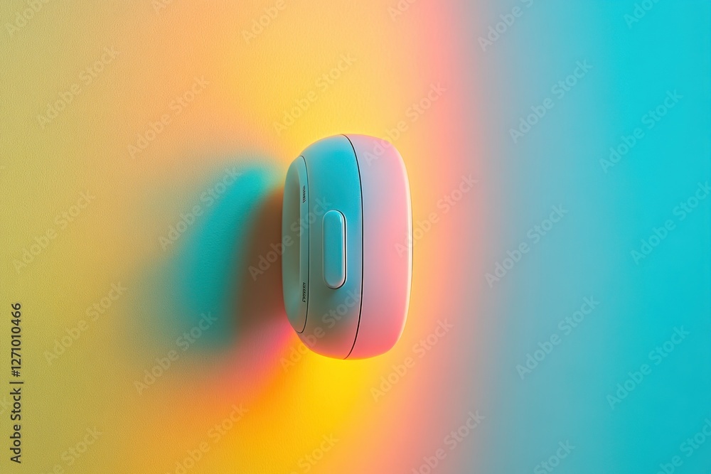 Poster white compact device on vibrant gradient background.