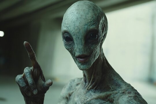Mysterious extraterrestrial being interacts with its environment in a dimly lit urban setting during the night