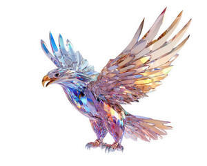 Obraz premium stunning crystal eagle statue with sharp wings and vibrant colors, showcasing intricate details and glowing reflection. This majestic piece captures essence of strength and beauty