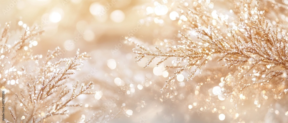 Poster sparkling winter branches with bokeh lights, creating a festive and magical background.
