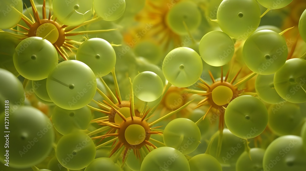 Poster captivating closeup view of radioactive particles under the powerful of a high magnification microsc