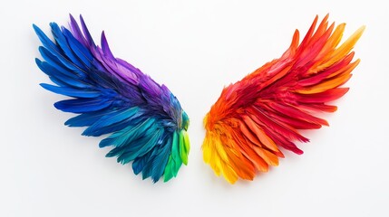 Rainbow wings, colorful feathers, vibrant angel wings, bright plumage