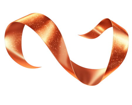 Shiny copper ribbon elegantly curled, isolated on transparency background, adds touch of elegance and charm to any design. Perfect for festive occasions and celebrations