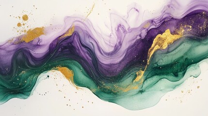 Naklejka premium Purple and green abstract painting with gold details