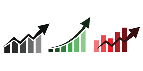Growing bar graph icon on circle line. Rising arrow symbol vector