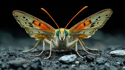 Obraz premium Beautiful butterfly with striking orange wings posed elegantly on a colorful floral background