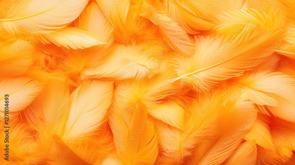 Poster vibrant orange feathers splayed across a soft textured background