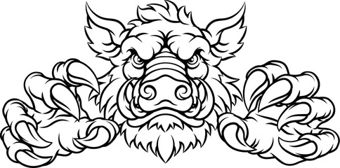 A wild boar, hog razorback warthog pig mean tough cartoon sports mascot