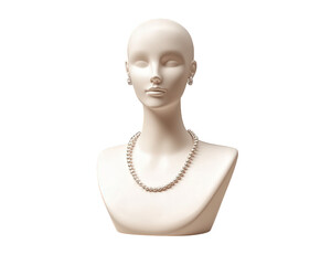 Elegant mannequin bust for jewelry display featuring pearl necklace and earrings. Ideal for showcasing accessories in retail or personal collections