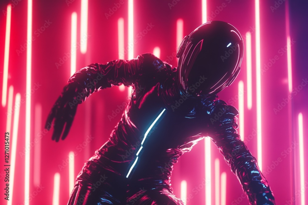Poster futuristic dancer in neon lights showcases dynamic movement and vivid colors in a captivating visual