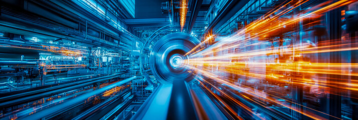 Fototapeta premium Futuristic industrial complex with high-speed data transmission for modern technology and the digital age