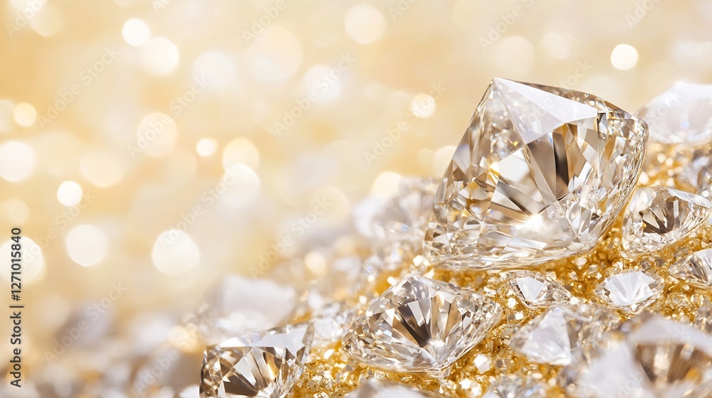 Fototapete glittering diamonds scattered on a sparkling golden background creating a luxurious atmosphere : gen