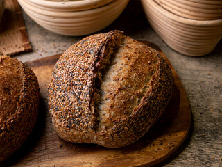 Multigrain multiseed Artisan Sourdough Bread with chia seed and flaxseed.