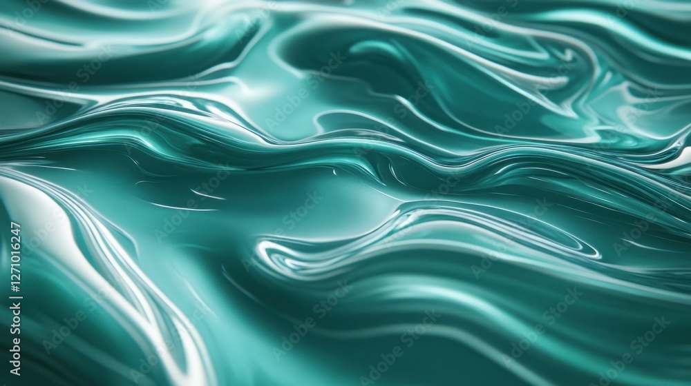 Poster abstract teal liquid swirls with highlights and shadows, creating a dynamic, flowing texture.