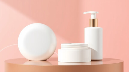 Elegant White Cosmetics on Rose Gold: Minimalist Product Display