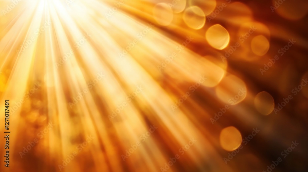 Aufkleber Golden Light Rays Shining Through Soft Glowing Bokeh Background